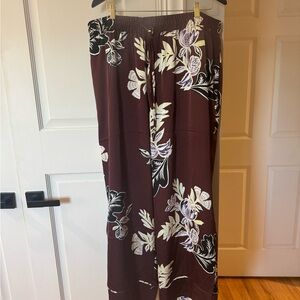 Wide Leg Satin Floral Pants